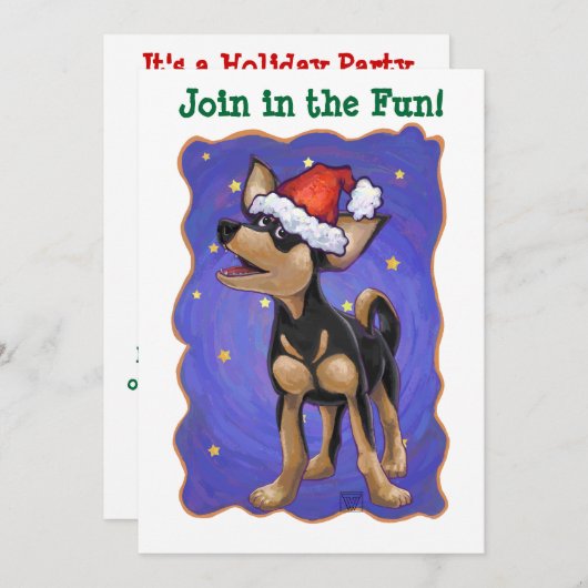 Starry Night Festive Chihuhua in Weihnachtsmannmüt Einladung (Vorne/Hinten)