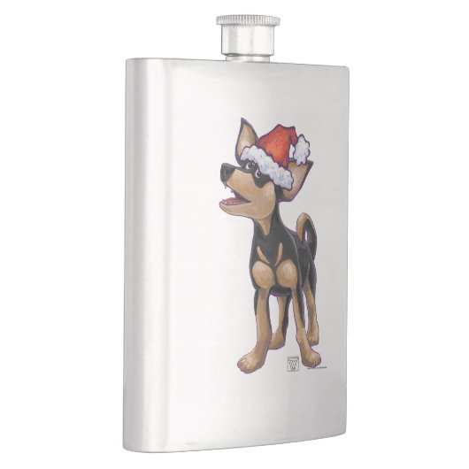 Starry Night Festive Chihuhua in Weihnachtsmannmüt Flachmann (Rechts)