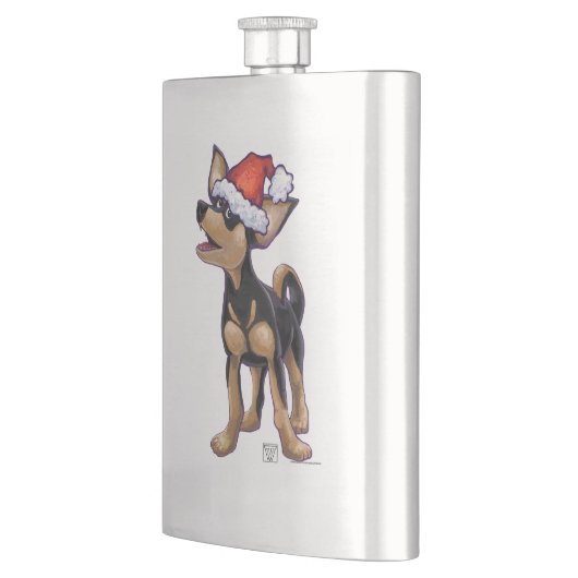 Starry Night Festive Chihuhua in Weihnachtsmannmüt Flachmann (Links)