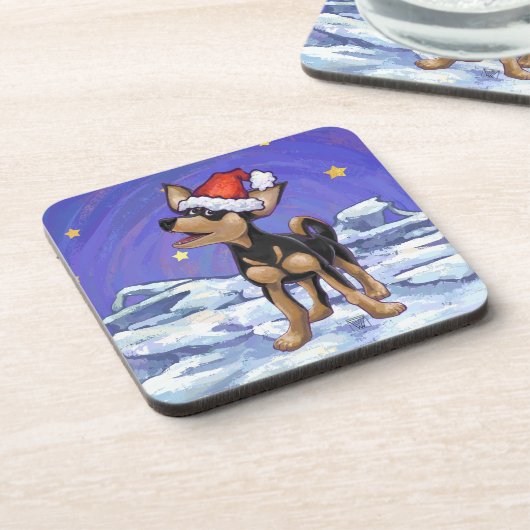 Starry Night Festive Chihuhua in Weihnachtsmannmüt Getränkeuntersetzer (Linke Seite)