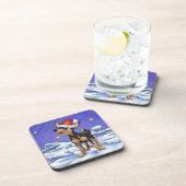 Starry Night Festive Chihuhua in Weihnachtsmannmüt Getränkeuntersetzer (Rechte Seite)