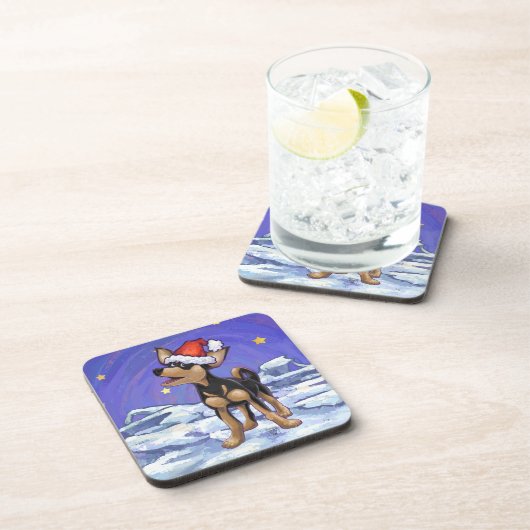 Starry Night Festive Chihuhua in Weihnachtsmannmüt Getränkeuntersetzer (Rechte Seite)