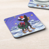 Starry Night Festive Chihuhua in Weihnachtsmannmüt Getränkeuntersetzer (Linke Seite)