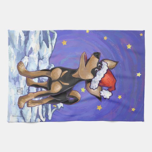 Starry Night Festive Chihuhua in Weihnachtsmannmüt Handtuch (Horizontal)