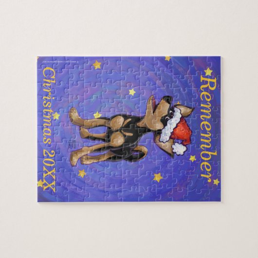 Starry Night Festive Chihuhua in Weihnachtsmannmüt Puzzle (Horizontal)