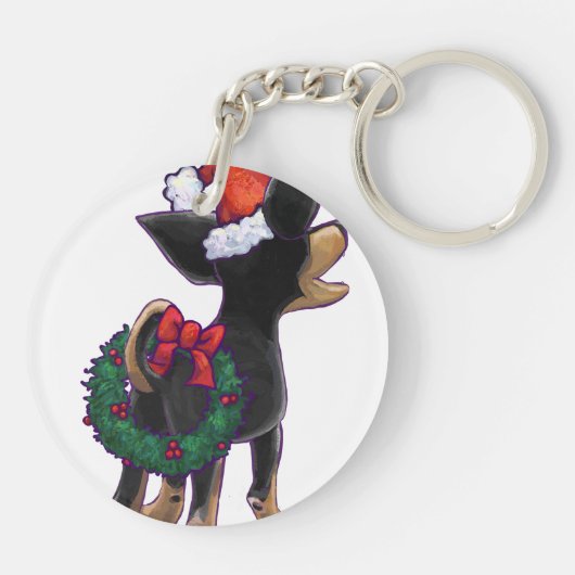 Starry Night Festive Chihuhua in Weihnachtsmannmüt Schlüsselanhänger (Rückseite)