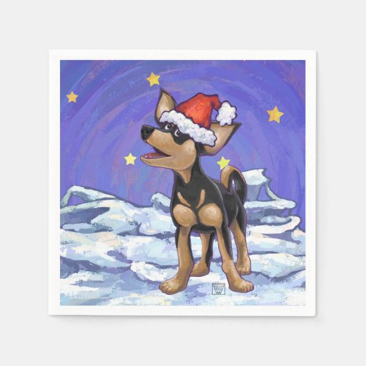 Starry Night Festive Chihuhua in Weihnachtsmannmüt Serviette (Vorderseite)