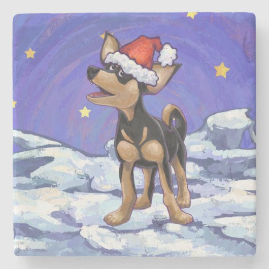 Starry Night Festive Chihuhua in Weihnachtsmannmüt Steinuntersetzer (Vorderseite)