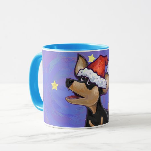 Starry Night Festive Chihuhua in Weihnachtsmannmüt Tasse (Vorderseite Links)