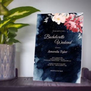 Starry Night Floral Bachelorette Wochenende Einladung