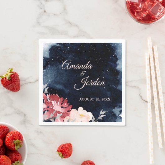 Starry Night Floral Wedding Cocktail Napkin Serviette (Beispiel)