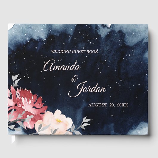 Starry Night Floral Wedding Guest Book Gästebuch (Vorderseite)