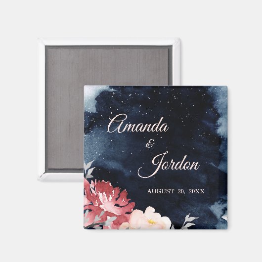 Starry Night Floral Wedding Magnet (Vorderseite/Rückseite)