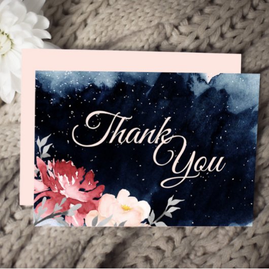 Starry Night Floral Wedding Vielen Dank Flat Card Dankeskarte