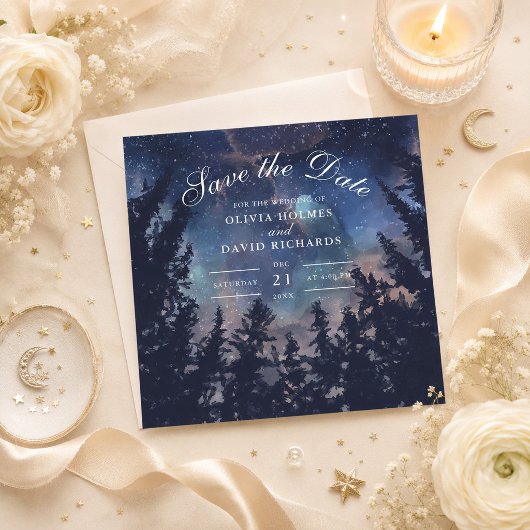 Starry Night Forest Save the Date Card
