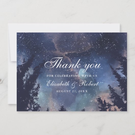 Starry Night Forest Wedding Dankeskarte (Vorderseite)