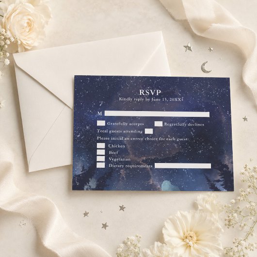 Starry Night Forest Wedding RSVP Card Dankeskarte