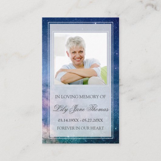 Starry Night Funeral Prayer Card Loving Memory Visitenkarte (Vorderseite)