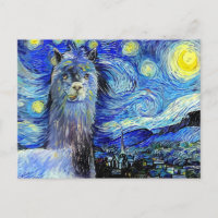 Starry Night Funny Alpaca Landschaft Parody