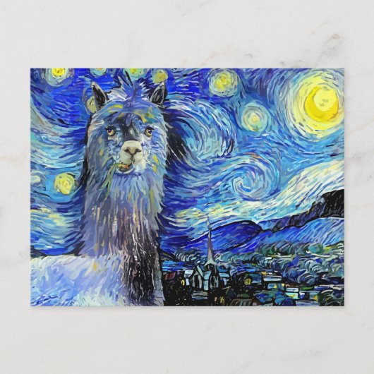 Starry Night Funny Alpaca Landschaft Parody Postkarte (Vorderseite)