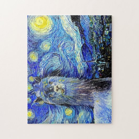 Starry Night Funny Alpaca Landschaft Parody Puzzle (Vertikal)