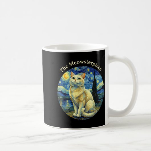 Starry Night Funny Cat The Meowsterece Van Gogh Hu Kaffeetasse (Rechts)
