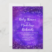 Starry Night Galaxy Lila Baby Dusche Einladung (Vorderseite)