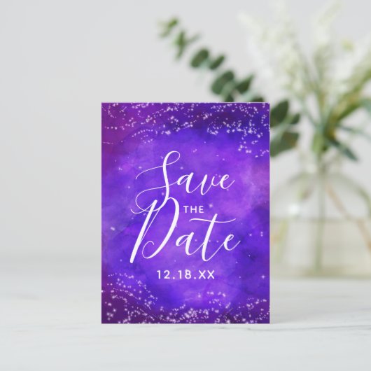 Starry Night Galaxy Wasserfarbe Save the Date Ankündigungspostkarte (Stehend Vorderseite)