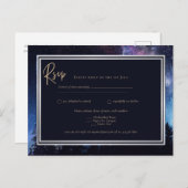 Starry Night Galaxy Wedding RSVP Navy Gold Postkarte (Vorne/Hinten)