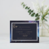 Starry Night Galaxy Wedding RSVP Navy Gold Postkarte (Stehend Vorderseite)