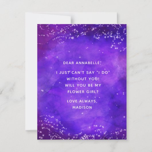 Starry Night Galaxy wirst du mein Blumenmädchen se Einladung (Rückseite)