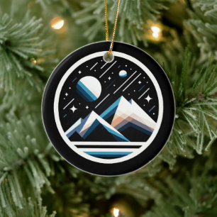 Starry Night Geometric Mountains - Zeitgenössische Keramik Ornament