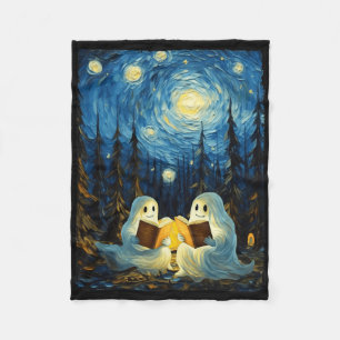 Starry Night Ghost Book Reading Camping Halloween Fleecedecke