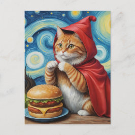 Starry Night Ginger Chat mit Cheeseburger Postkarte