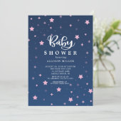Starry Night Girls Babydusche Einladung (Stehend Vorderseite)