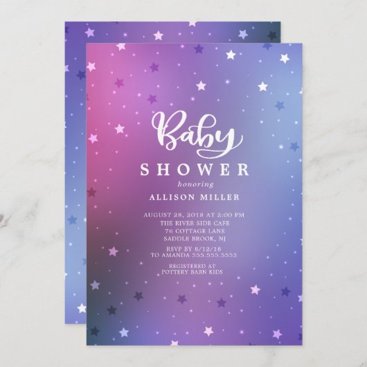 Starry Night Girls Babydusche Einladung (Vorne/Hinten)