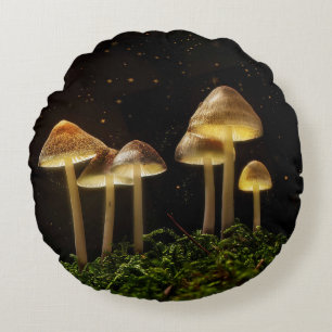 Starry Night Glows Mushrooms  Rundes Kissen