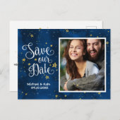 Starry Night Gold Navy Wasserfarbe| Ankündigungspostkarte (Vorne/Hinten)