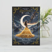 Starry Night Gold Quinceañera Einladung (Stehend Vorderseite)