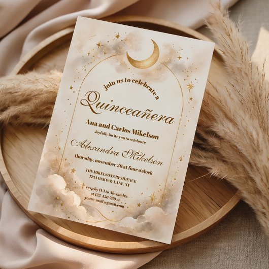 Starry Night Gold Quinceañera Einladung