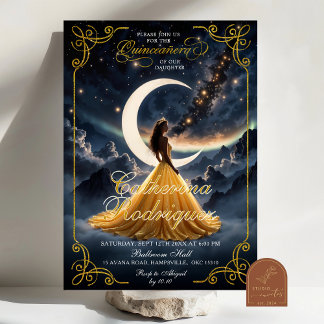 Starry Night Gold Quinceañera Einladung