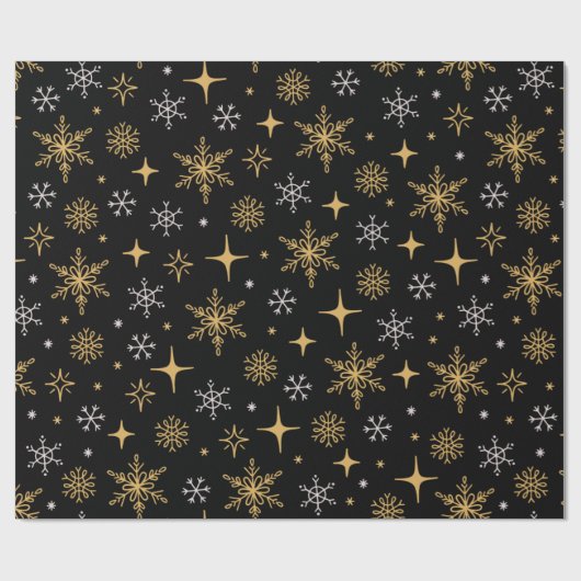 Starry Night Gold Snowflake Weihnachtsgeschenk Geschenkpapier (Flach)