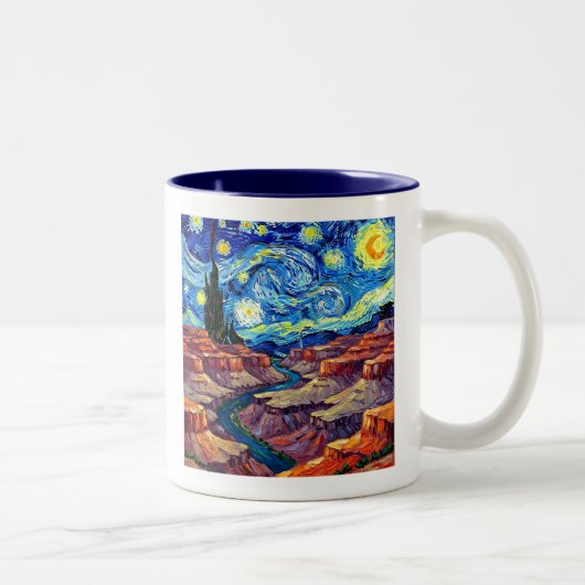 Starry Night Grand Canyon Arizona Zweifarbige Tasse (Rechts)