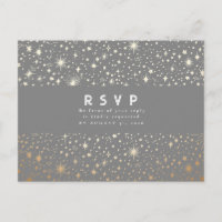 Starry Night Gray and Gold Wedding RSVP