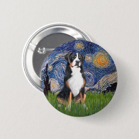 Starry Night Greater Swiss Mountain Hund Button (Vorne & Hinten)