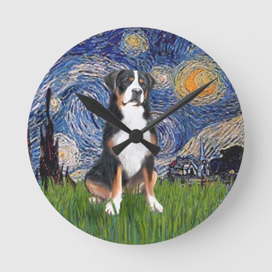 Starry Night - Greater Swiss Mountain Hund Runde Wanduhr (Vorderseite)