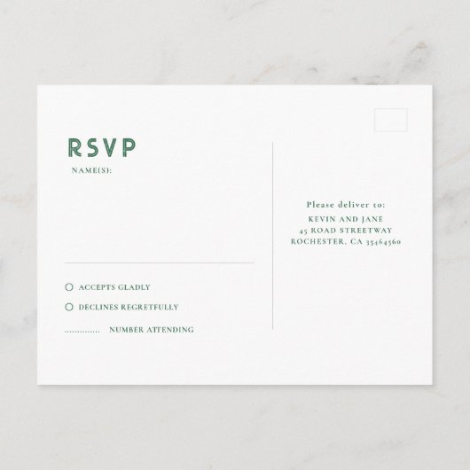 Starry Night Green and Gold Wedding RSVP Postkarte (Rückseite)