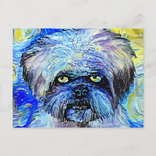 Starry Night Grumpy Terrier Dog Portrait Postkarte