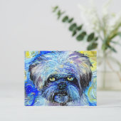 Starry Night Grumpy Terrier Dog Portrait Postkarte (Stehend Vorderseite)