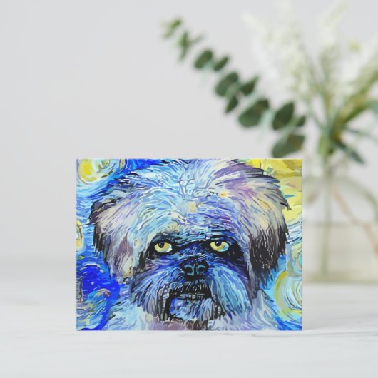 Starry Night Grumpy Terrier Dog Portrait Postkarte (Stehend Vorderseite)